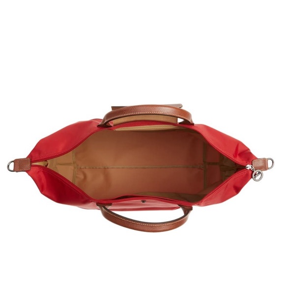 Longchamp Le Pliage Original Expandable Tote Travel Bag NWT Red Leather - Picture 8 of 16